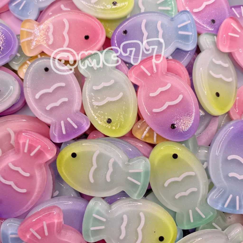 resin clay ikan stabilo warna warni DIY glossy/ikan akrilik glitter/fish impor premium/tanpa lubang