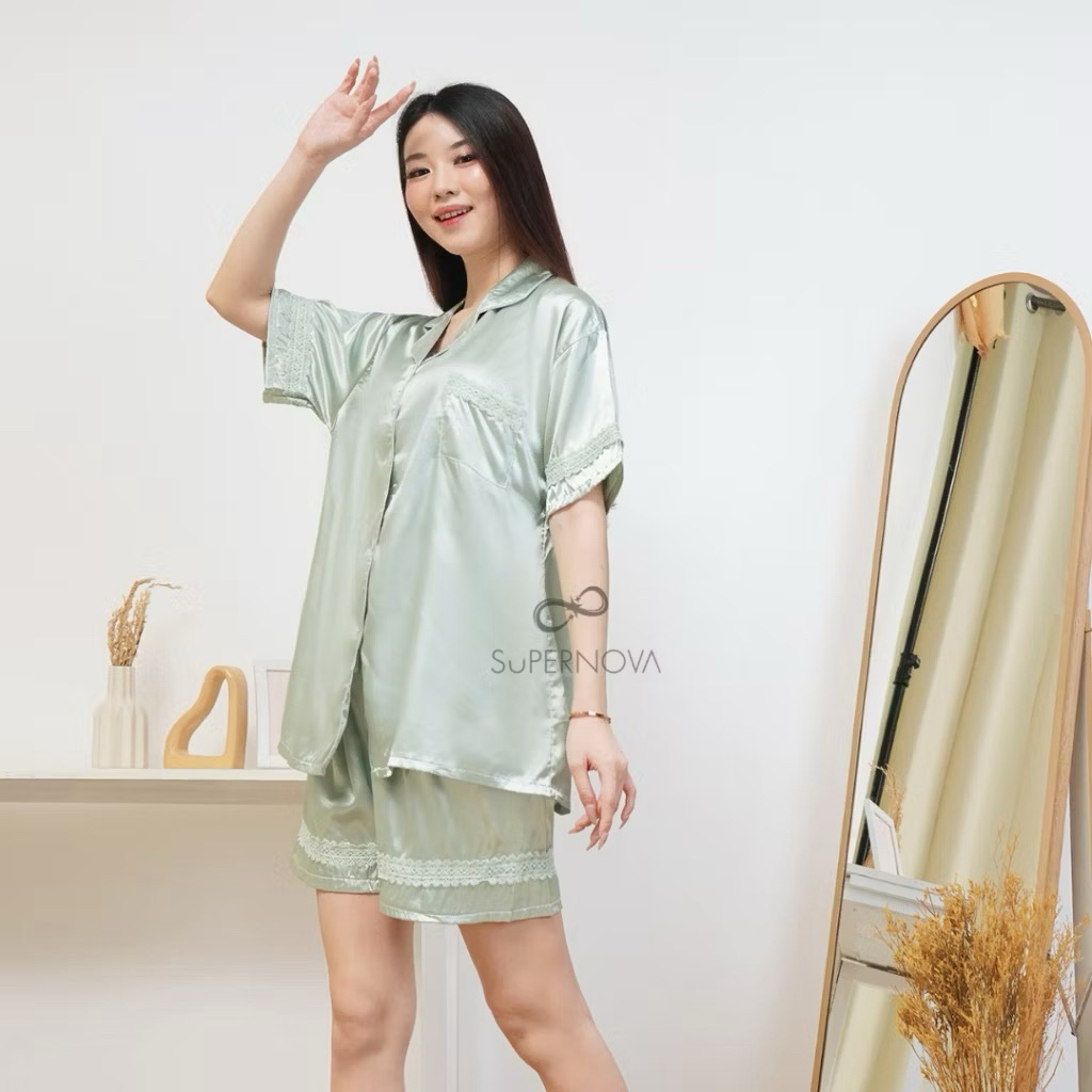 PROMO DISKON DIOR PAJAMAS Short Ice Silk Satin Korea Jepang Elegan Piyama Mewah Baju Tidur Kancing