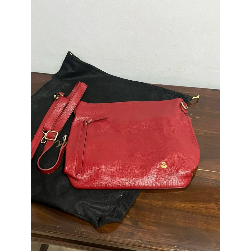 PRELOVED TAS SAVVY MERAH LEATHER KULIT SLINGBAG SHOULDER BAG TOTEBAG HANDBAG 2 Strap PANJANG PENDEK 
