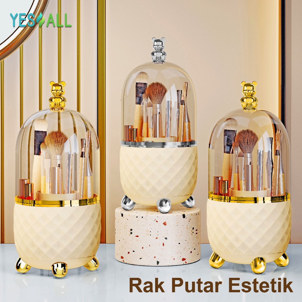 BATU_ YESALL Kotak Makeup / Organizer Beruang Imut - Rak Kosmetik & Tempat Kuas Putar 360 Tempat