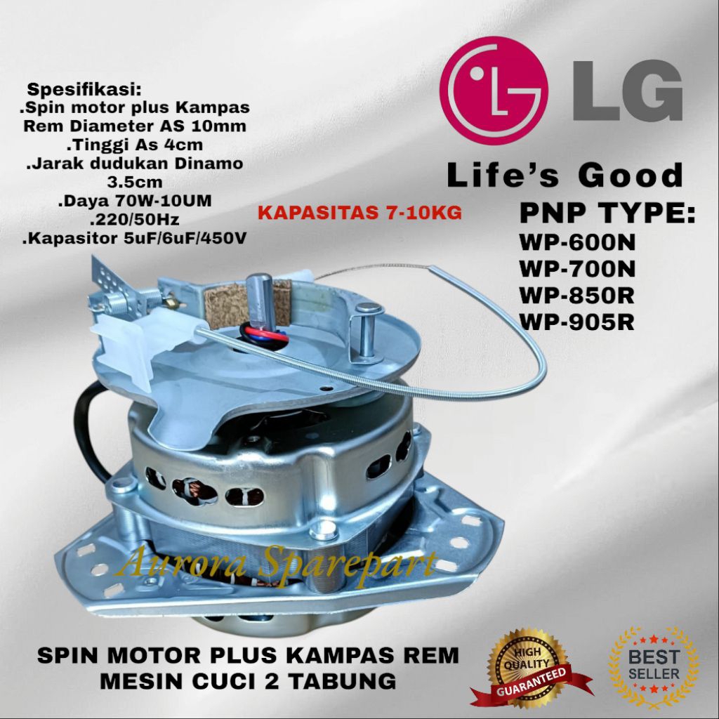 Spin Motor/Dinamo Pengering 70W Plus kampas rem LG mesin cuci 2 Tabung WP-600N/WP-700N