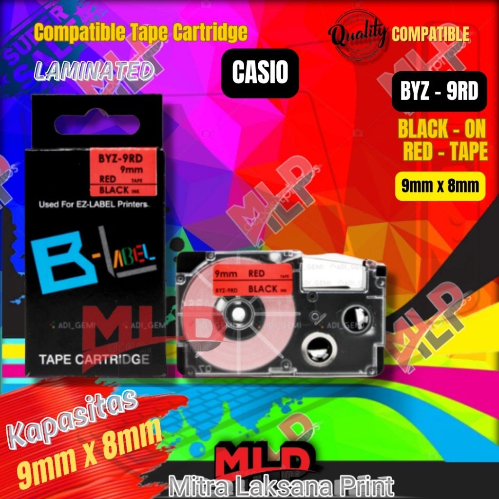 

Label Tape Casio 9mm Black On Red Compatible Catridge BYZ-9RD 9MM x 8M