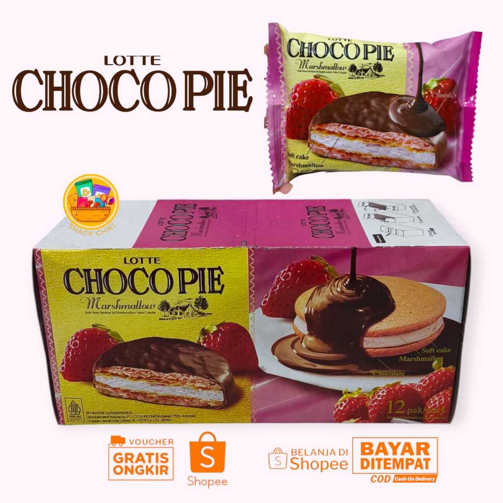 

MARSHMALLOW CHOCOPIE SOFT CAKE RASA STRAWBERRY 1 BOX 12 PAK