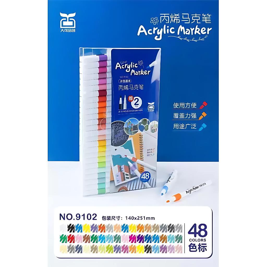

【48 Warna】Acrylic Marker Set Spidol Akrilik DIY Painting Spidol Pastel Pulpen Highlight Drawing Warna