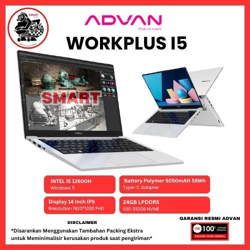 ADVAN Laptop Workplus Intel i5 12600H, Workplus AMD Ryzen 5 6600H & Workplus Heritage Ryzen 5 7535HS