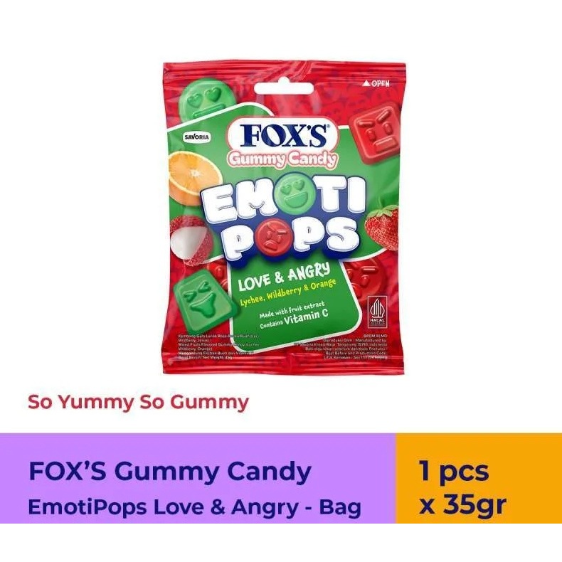 

Fox's Gummy Candy Emoti Pops Love & Angry / Happy & Sad 35gram