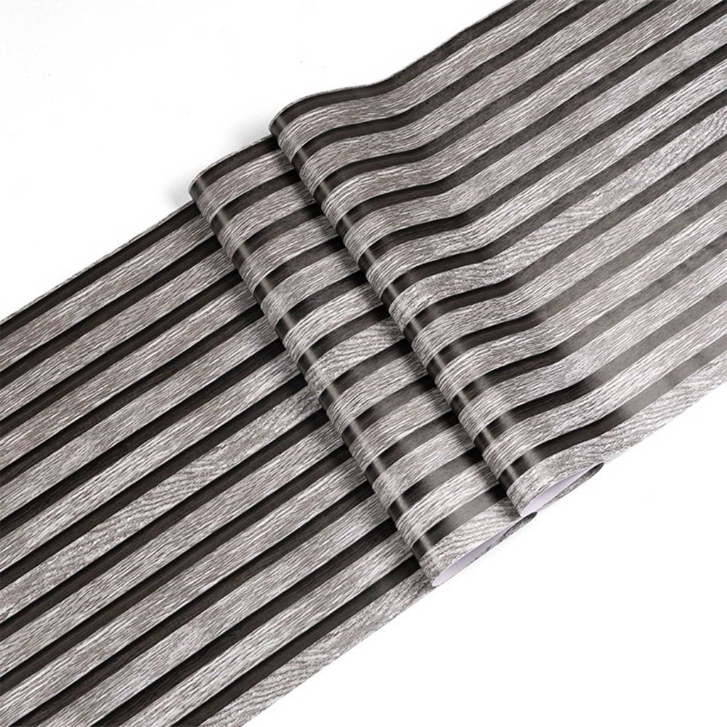 Wallpaper Dinding Ukuran 45cm x 8m Motif Kayu Salur Panel Abu Wallsticker Ruang Tamu & Kamar Tidur