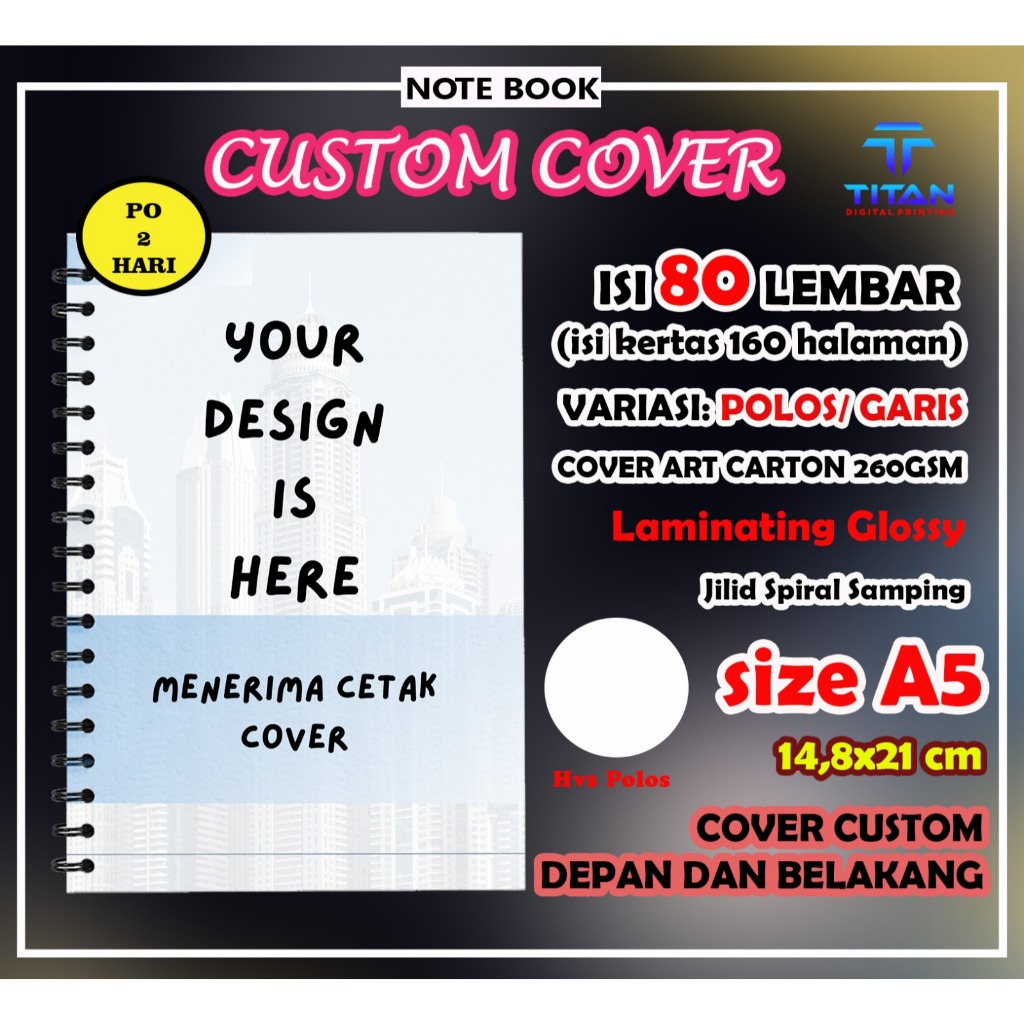 

Notebook/notes spiral custom A5 isi 80 lembar