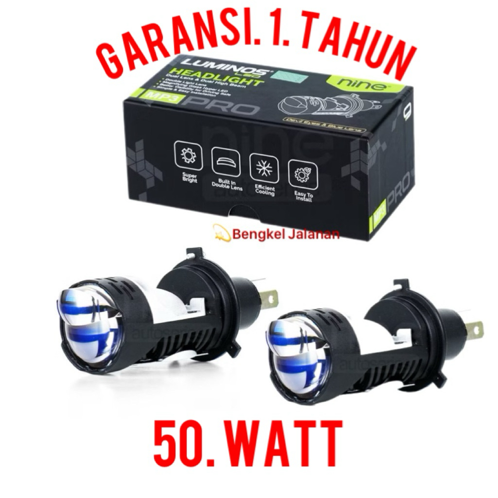 Lampu Led Laser H4 Mobil Luminos 50 Watt Mini Biled Laser Blue Lens Flat Cut Off Projectors -H4