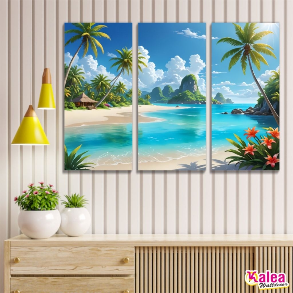 1 Set Walldecor Lukisan Pantai Ukuran Jumbo, Hiasan Dinding Lukisan Pantai