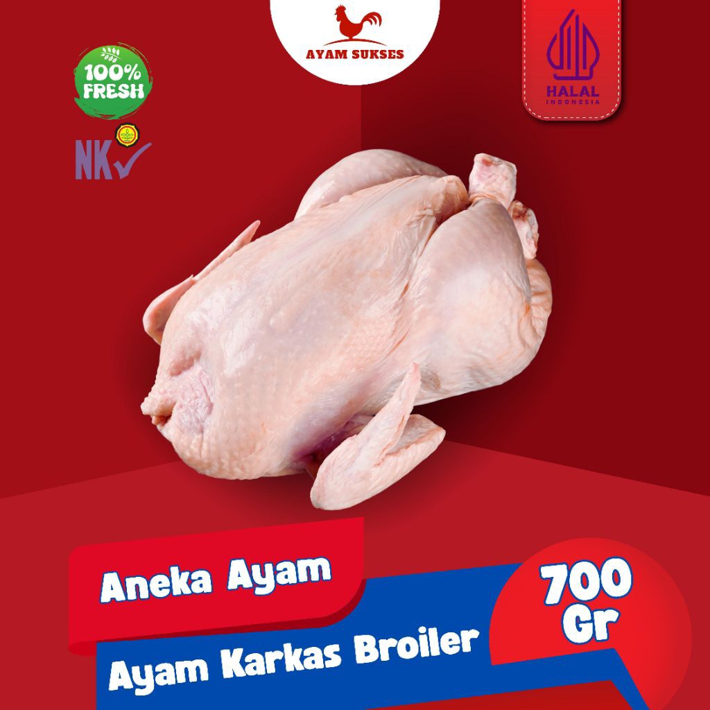 

Ayam Karkas Broiler Utuh / Potong Ukuran 700Gr