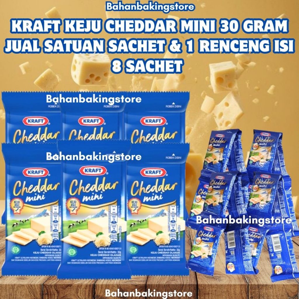 

KRAFT KEJU CHEDDAR MINI 30 GRAM JUAL 1 RENCENG ISI 8 SACHET COCOK UNTUK ISIAN ROTI, DONAT, BURGER