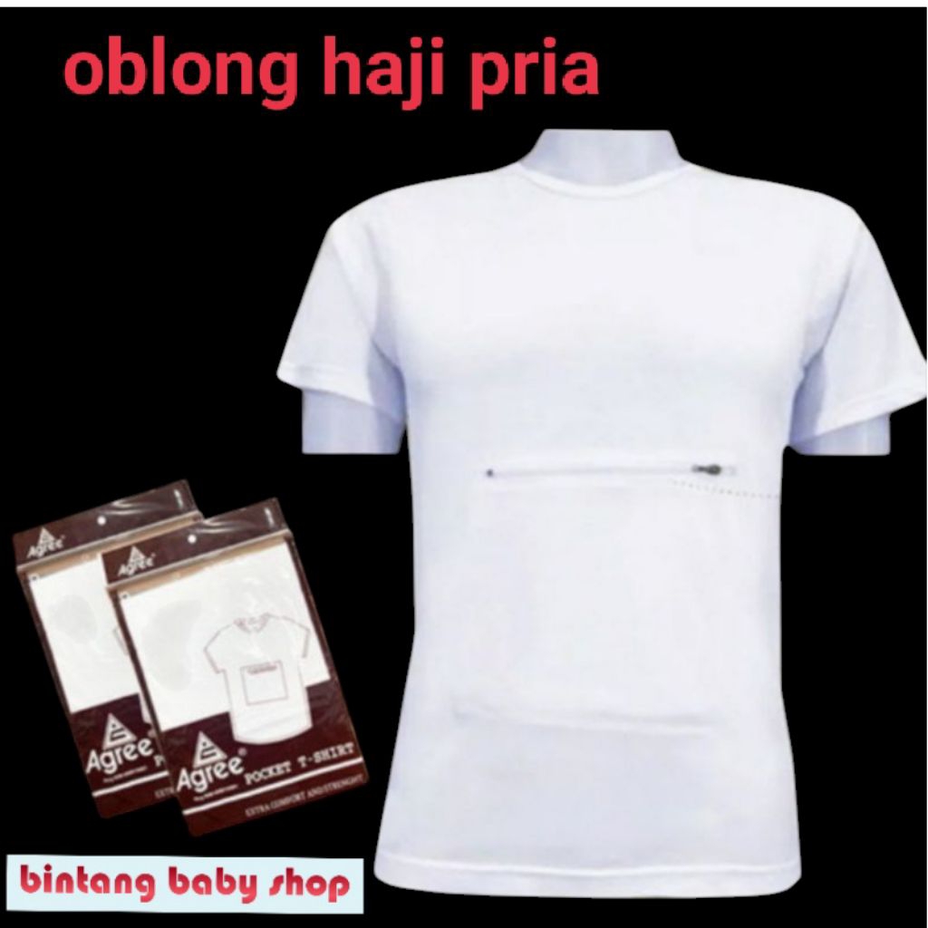 Kaos Oblong Haji Pria Dewasa/Dalaman Umroh Laki Laki Kantong Depan Resleting Ukuran M-L-XL -XXL