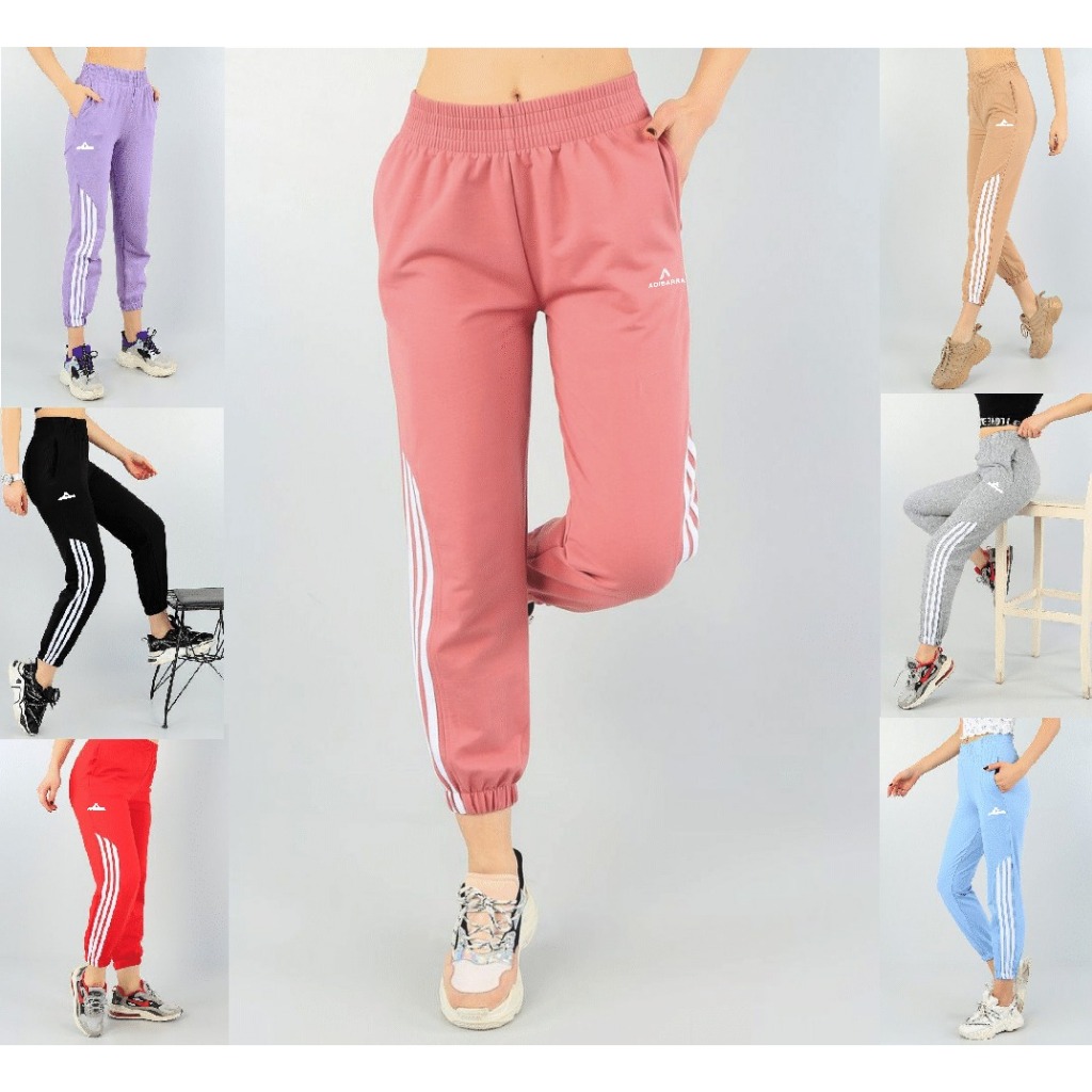 Sweat pants Joger Wanita Terbaru Variasi Lis bawah / Celana Olahraga kekinian Trening Jogger Strip b