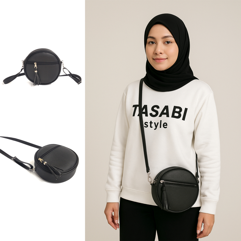 Tas Selempang Wanita Bulat Kekinian - Sling Bag Bulat Korean Style - Tas Bulat Rumbai Tassel