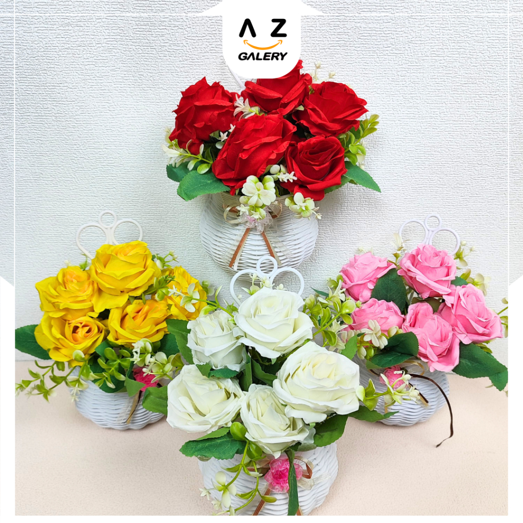 Tanaman Hias Plastik Bunga Mawar Hias Gantung Dinding Cantik Artifical Flower Pot Gantung PBP35