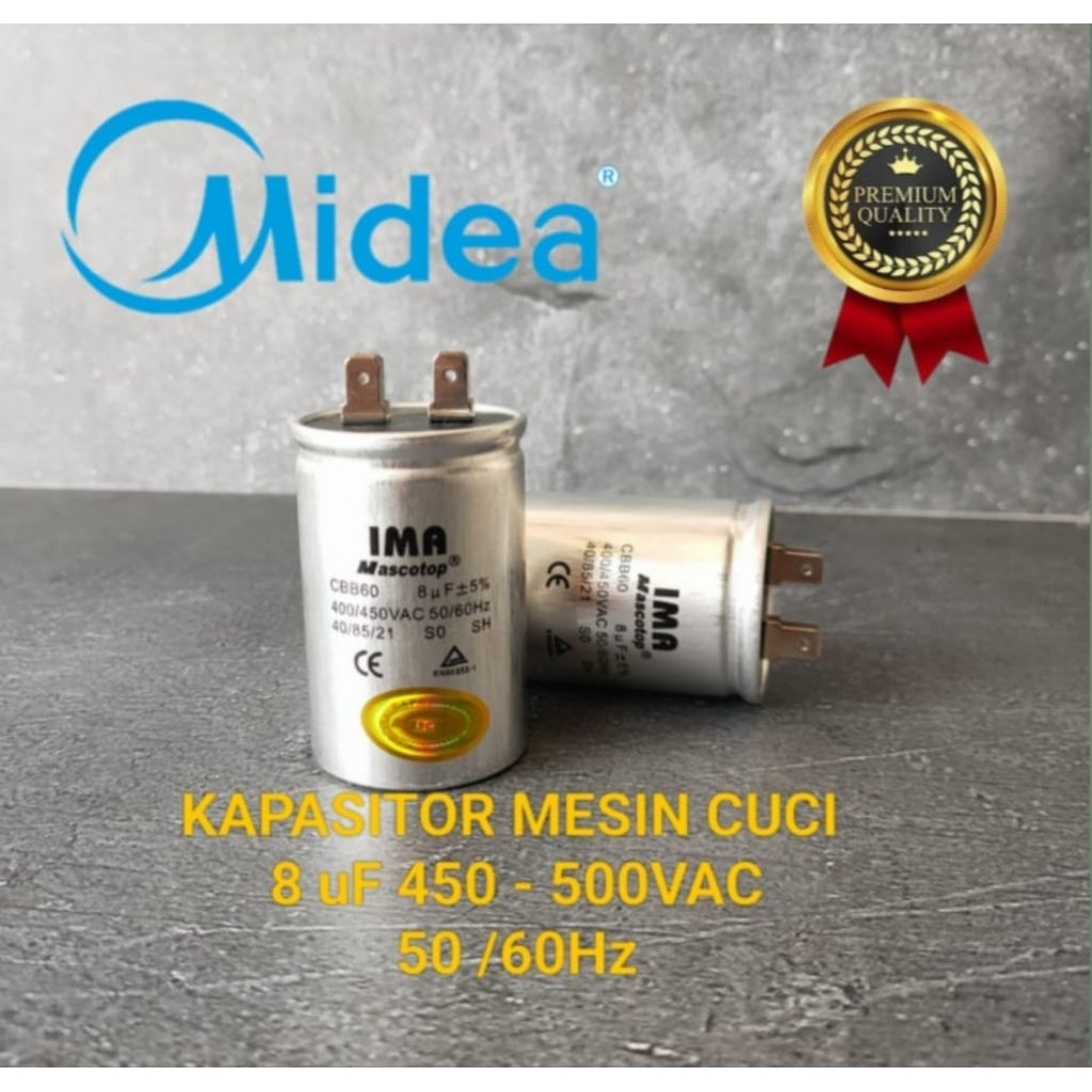 KAPASITOR MESIN CUCI 1 TABUNG 8uf MIDEA