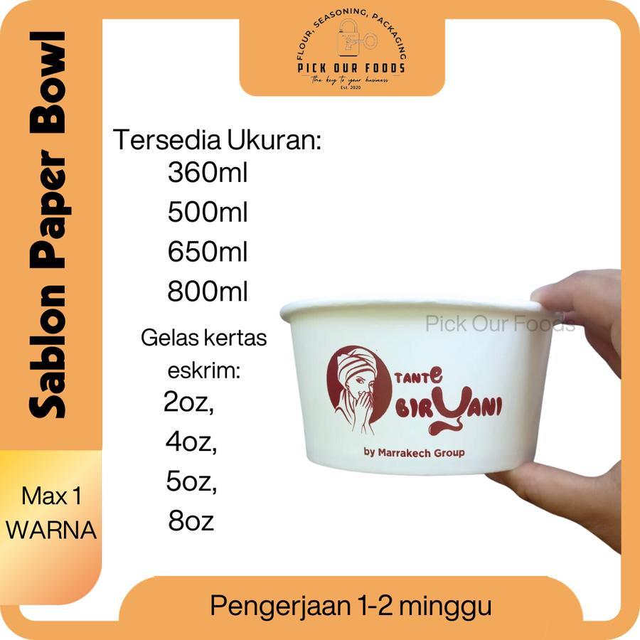 Custom Sablon Paper bowl ukuran 360ml / 500ml / 650ml / 800ml