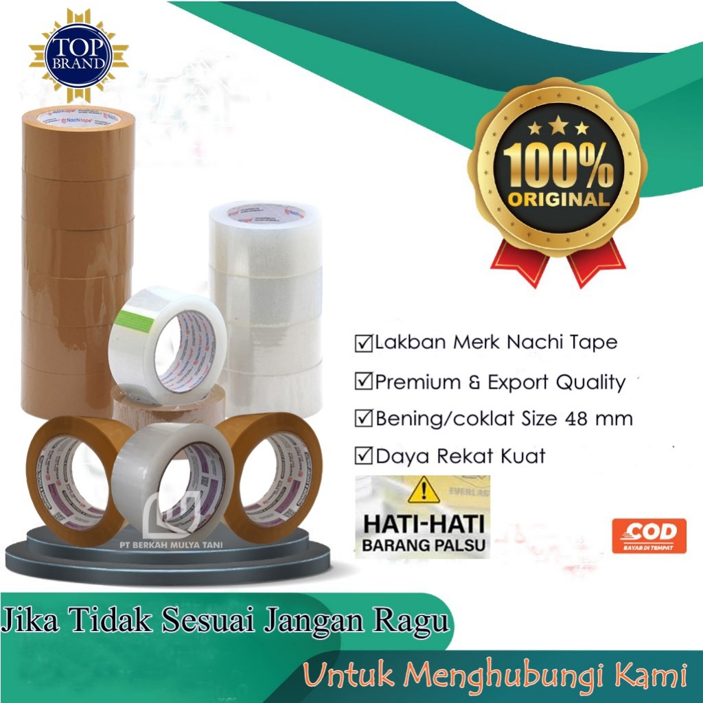 

Lakban Bening/Coklat Nachi Tape Selotip 100 Yard 48 mm Export Quality