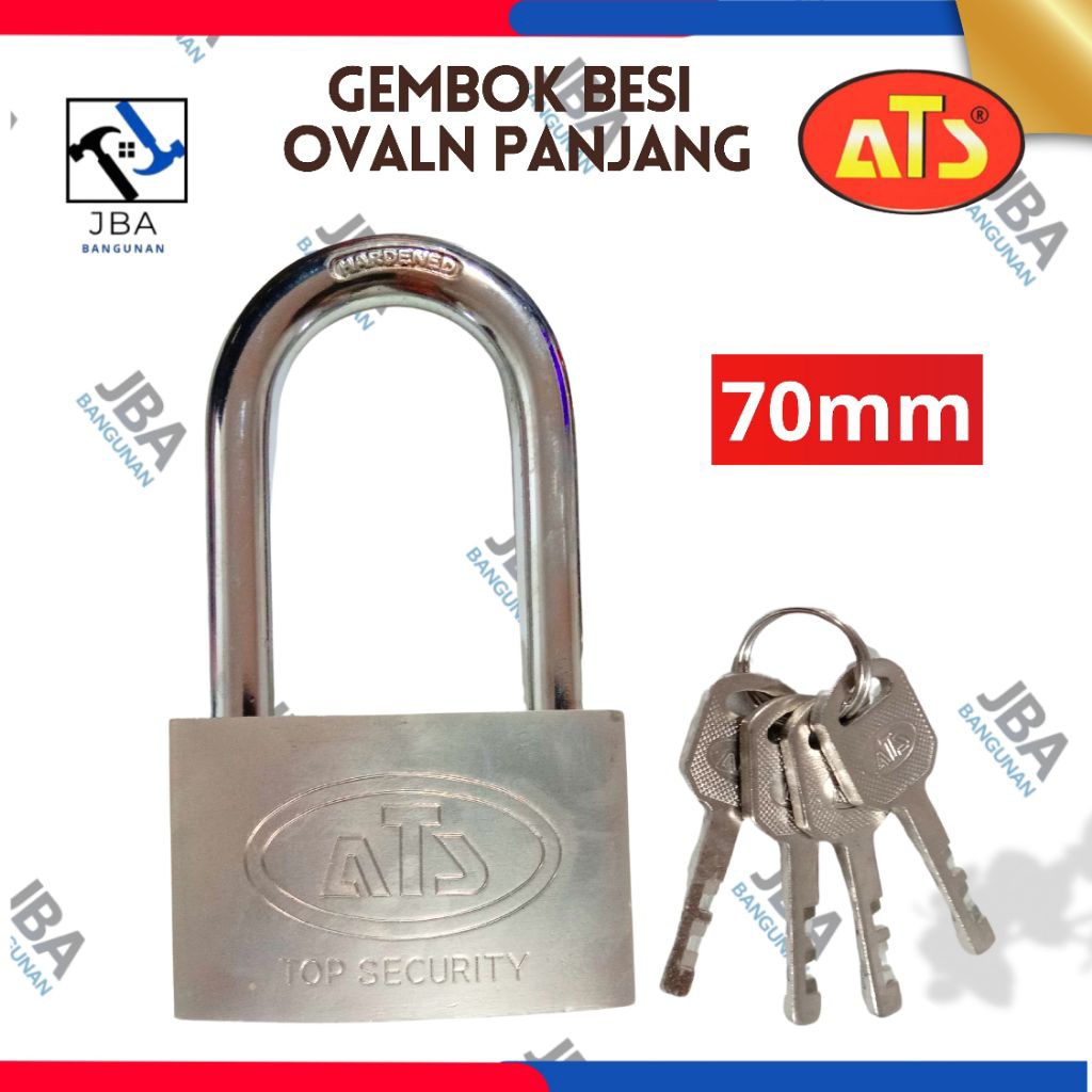 Gembok Besi Oval Panjang 70mm ATS/Gembok Oval Panjang 70mm/Gembok Oval Panjang/Gembok Leher Panjang 