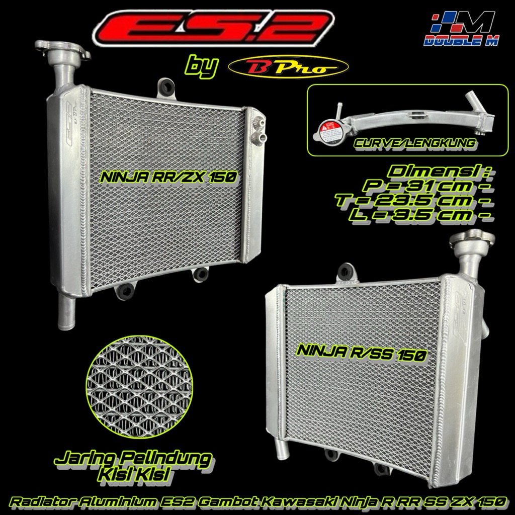 Radiator Aluminium Almu ES2 Gambot Curve Melengkung Kawasaki Ninja R SS RR ZX 150 not Bpro Qtt