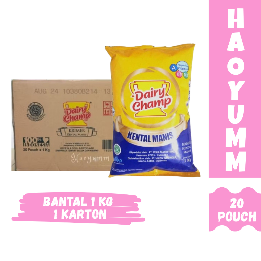 

[EXPIRED JULI 2026] Dairy Champ Krimer Kental Manis 1 Karton Isi 20pcs (Kemasan Pouch 1Kg) [HAOYUMM]