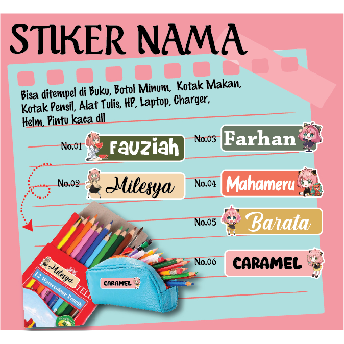 

STICKER LABEL NAMA KARAKTER ANYA 1 CUTE CUSTOM SPIRITED AWAY STIKERCUSTOM PREMIUM MURAH LUCU BISA TEMPEL DI BUKU ALAT TULIS KOTAK PENSIL KOTAK MAKANAN BOTOL MINUM HELM KOPER LAPTOP HP PINTU KACA