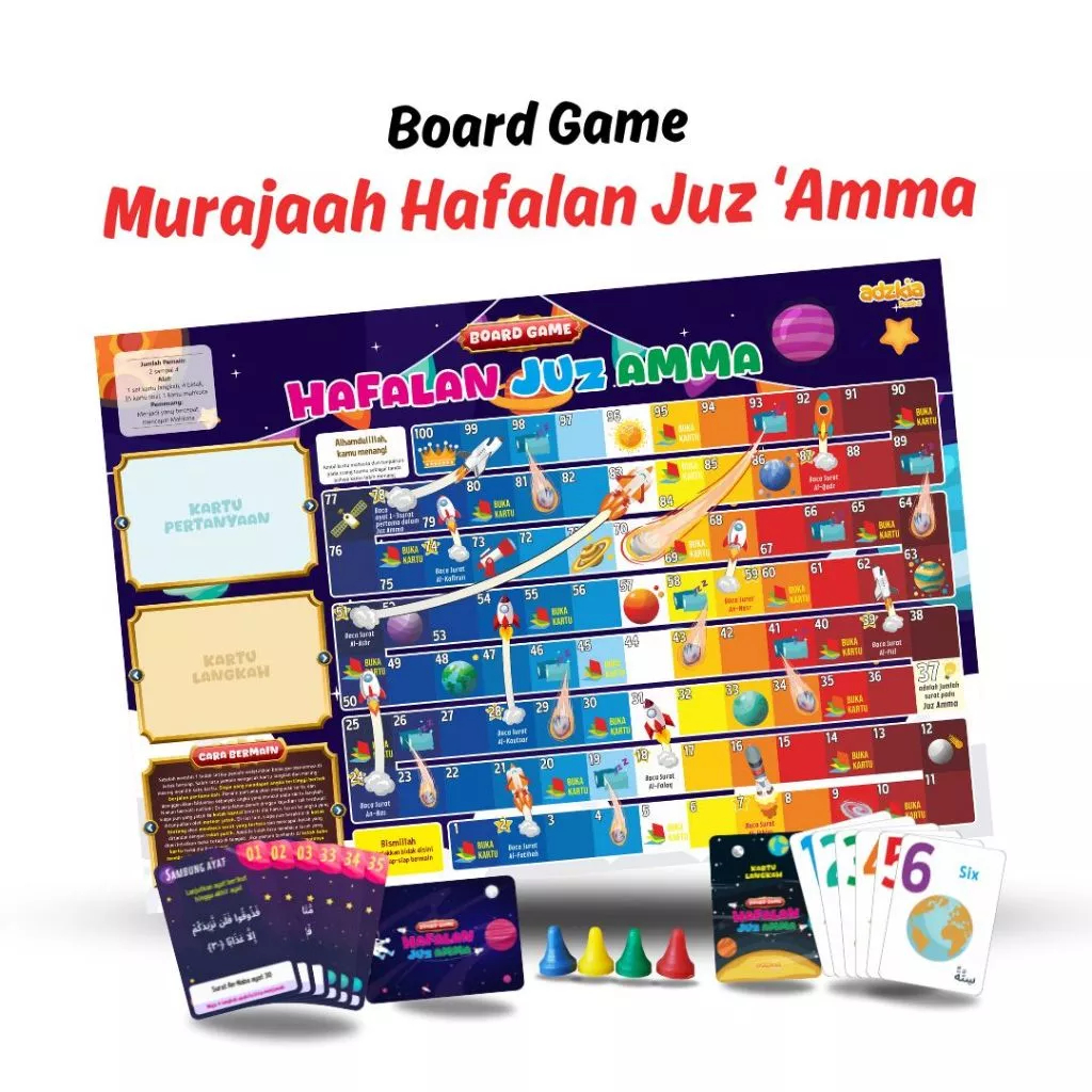 BOARD GAME Hafalan Juz Amma Juz 30 Tema Luar Angkasa Permainan Edukasi Anak Islam Ular Tangga - Adzk