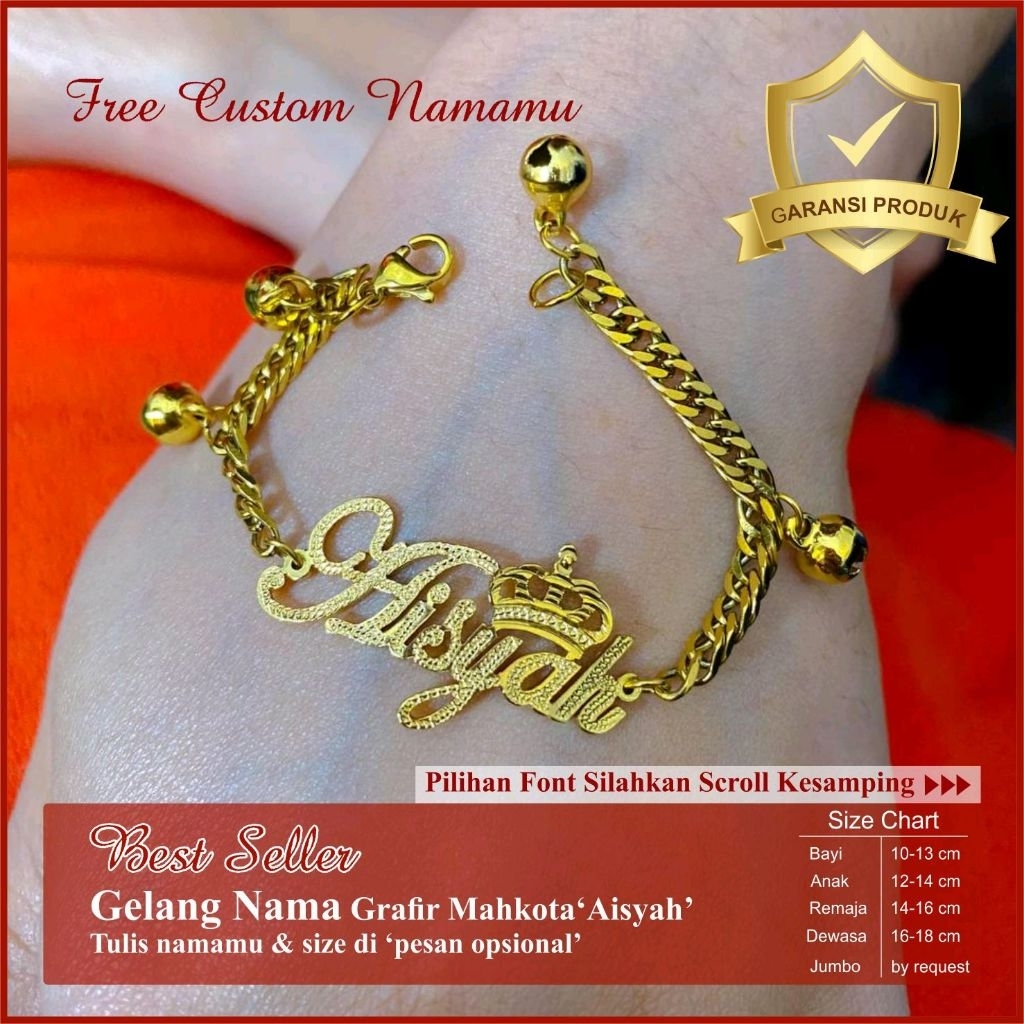 Gelang Request Nama Grafir Gold Lapis Emas 23k
