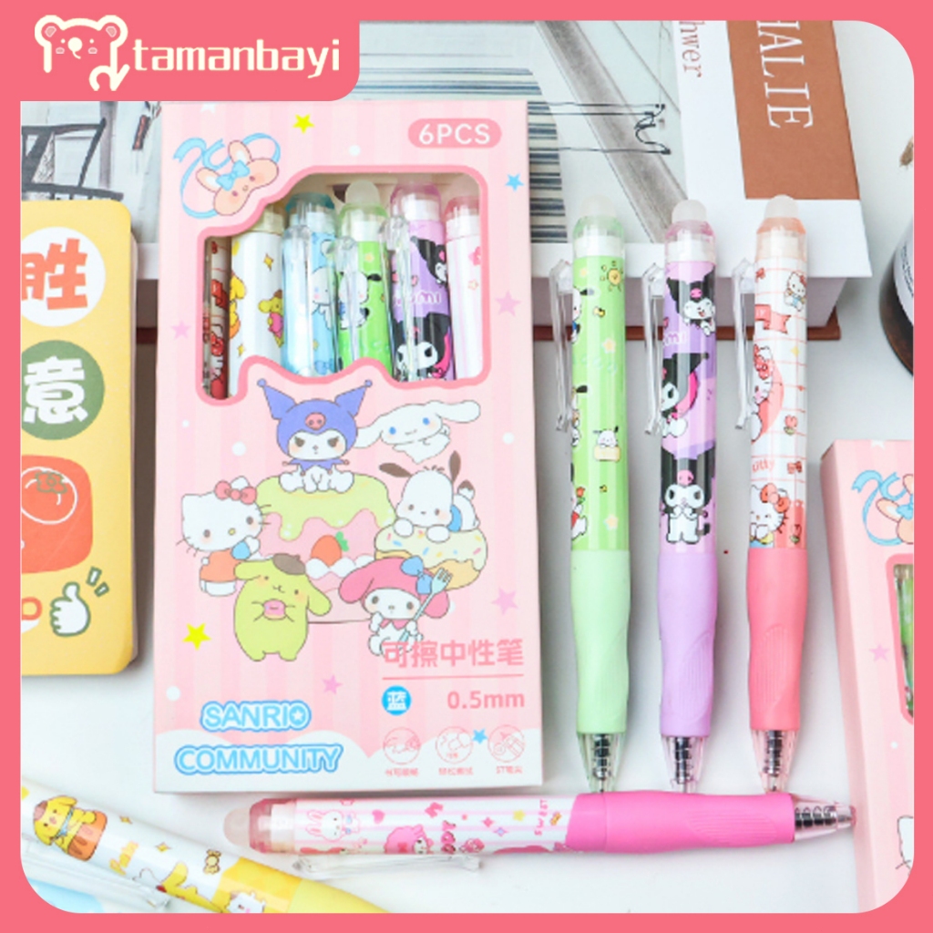 

6 Pcs Pulpen Lucu Bisa Di Hapus Pen Erasable Kartun Gel Pena / Pena 1 Set Tinta biru 0.5mm