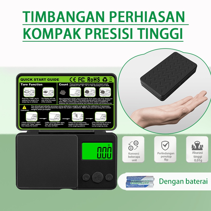 Timbangan Saku Perhiasan/Timbangan Kopi/Timbangan emas/Timbangan Saku Berlian Emas 500gr/0.01gr