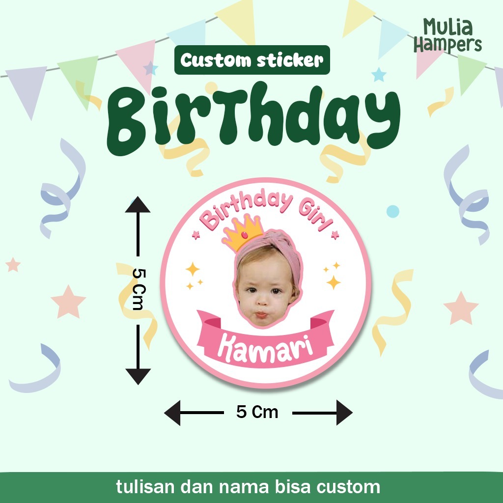 

DISKON STICKER BENTO ULANG TAHUN FOTO ANAK CUSTOM NAMA UMUR SOUVENIR BIRTHDAY AQIQAH SATUAN