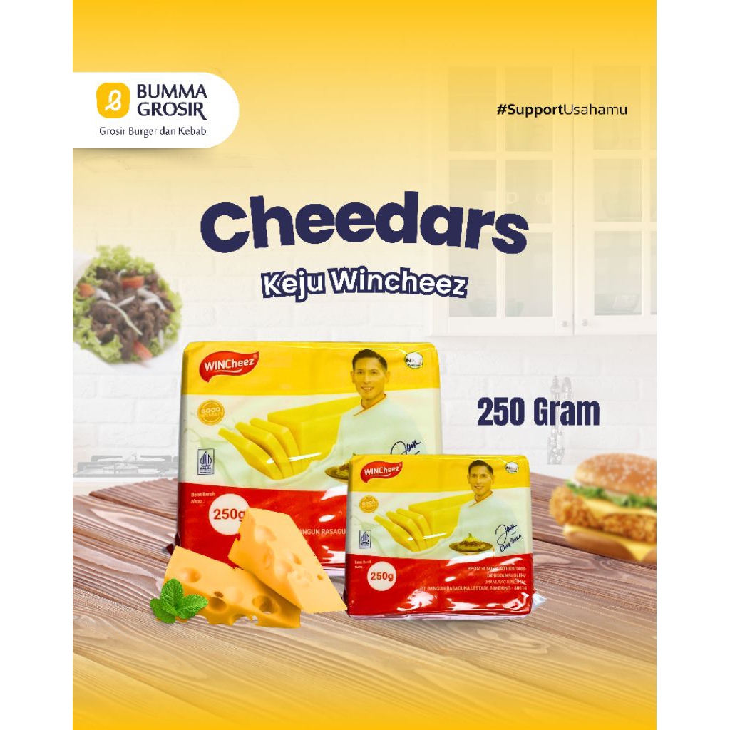 

Keju WinCheez Reguler - keju cheddar - keju topping cheddar - cheese cheddar - blok 2kg - 250gr