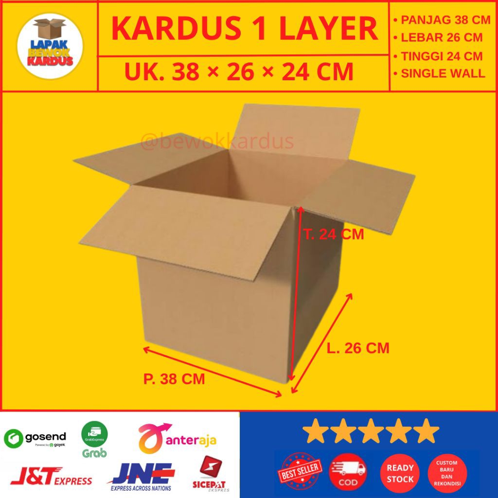 

Kardus Karton Box Baru 38×26×24 CM 600 ML 1 Layer/Single Wall Dus Packing Packaging Menyimpan