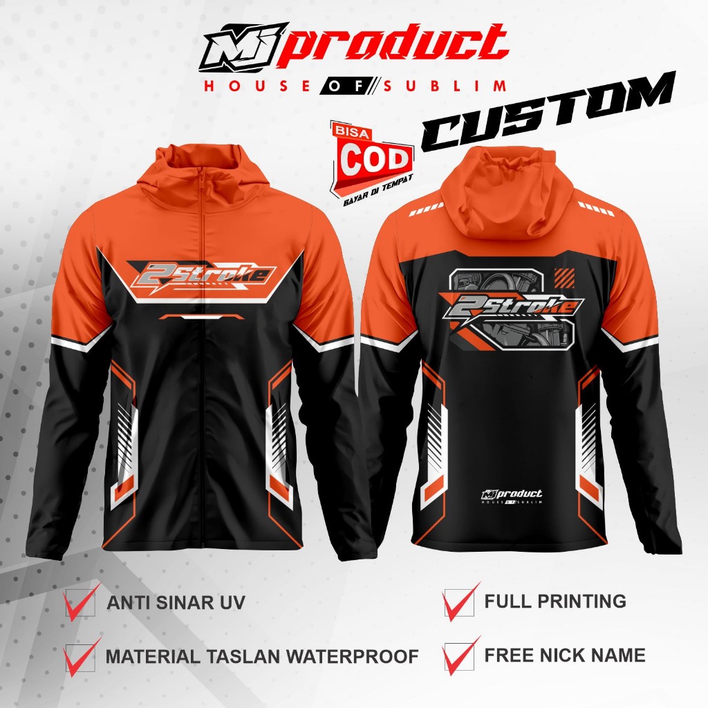 Jaket Parasut Waterproof 2Stroke Racing Full Printing Bisa Custom