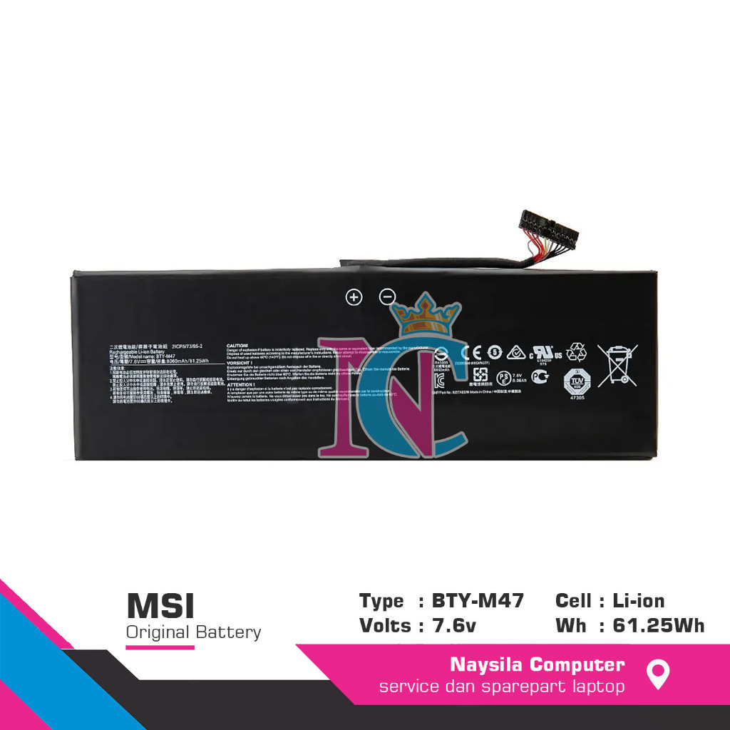 Baterai BTY-M47 MSI GS40, GS40-6QE, GS43VR, GS43VR-6RE MS-14A3 MS-14A1