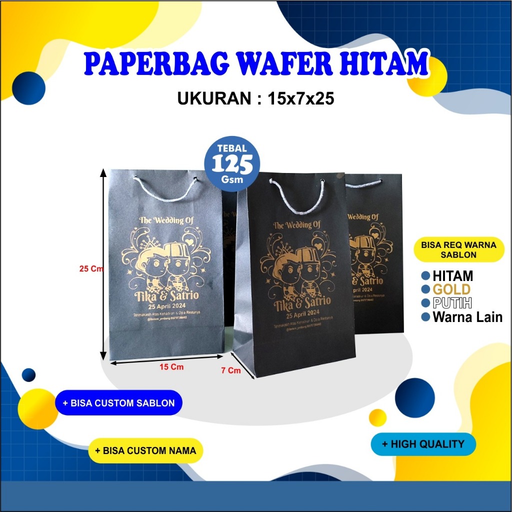

{SABLON NAMA} Paperbag Hitam Polos Wafer/ 15x25/ Tas kertas polos /Tas Songgong/ Tas hajatan