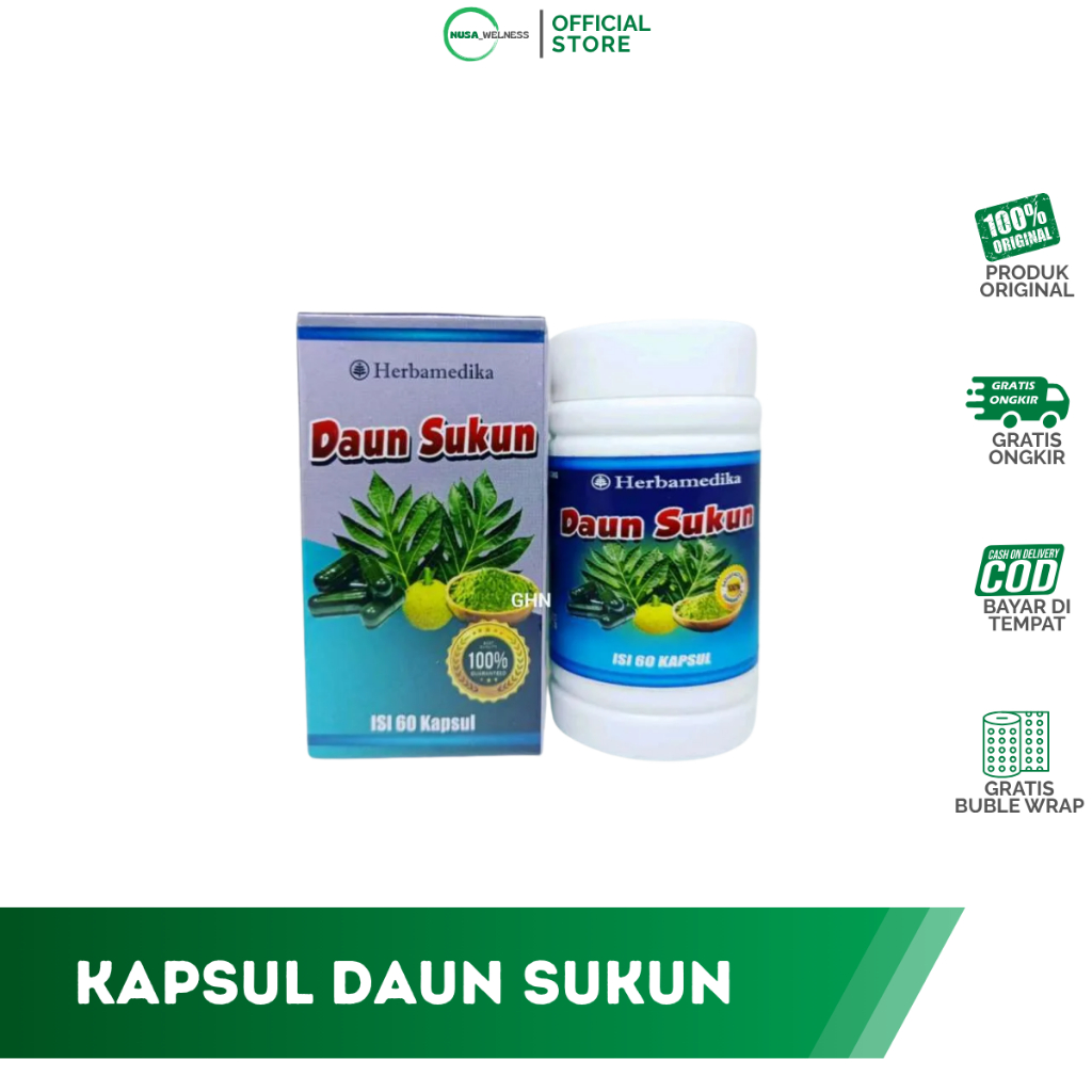 

KAPSUL DAUN SUKUN HERBAMEDIKA ISI 60 KAPSUL , Menurunkan Kadar Kolesterol,Mengontrol Tekanan DarahMelindungi Kesehatan JantungMeningkatkan Kesehatan Ginjal,
