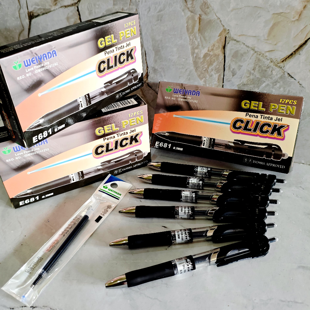 

SELUSIN ( 12 PCS ) Pulpen Click Gel Pen Cetek Weiyada E681