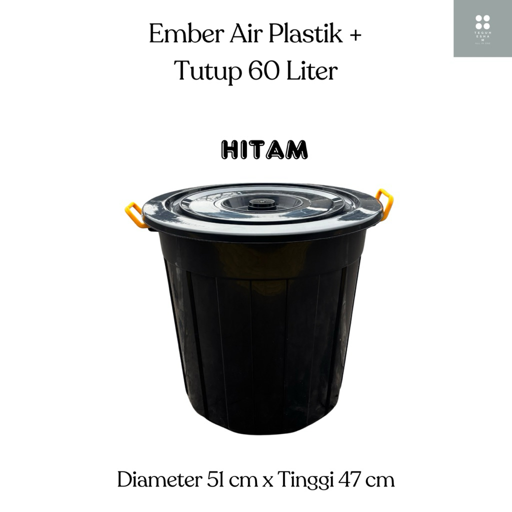 WARNA HITAM - EMBER AIR PLASTIK + TUTUP 60 LITER WARNA / EMBER PLASTIK BESAR JUMBO / EMBER / BAK AIR