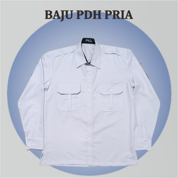 Baju PDH Putih Pria Lengan Panjang Kemeja Pdh Putih Pns Pria Kerah Hitam Seragam PNS Putih Pria Terb