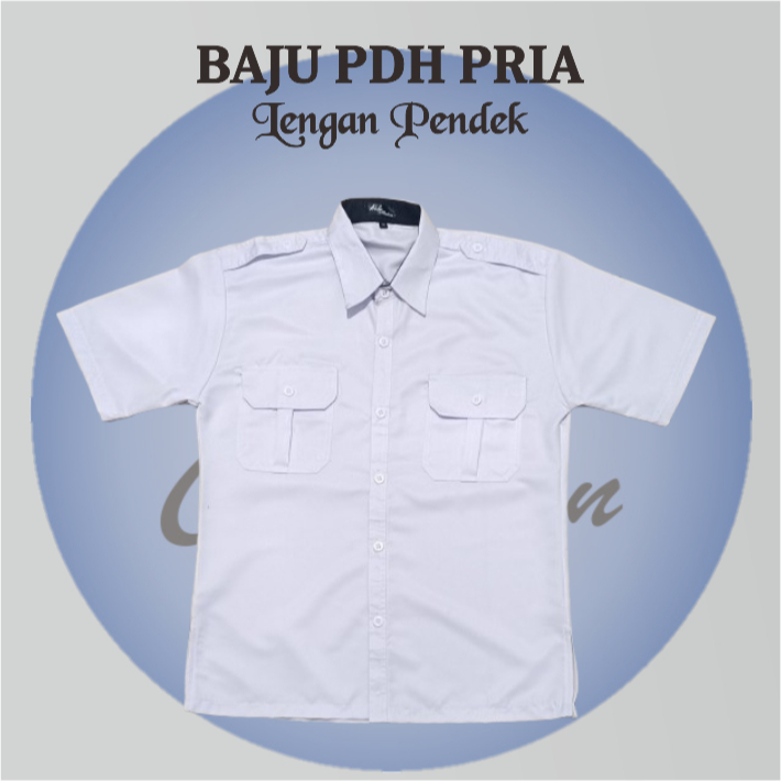 Baju PDH Putih Pria Lengan Pendek Kemeja Pdh Putih Pns Pria Kerah Hitam Seragam PNS Putih Pria Terba