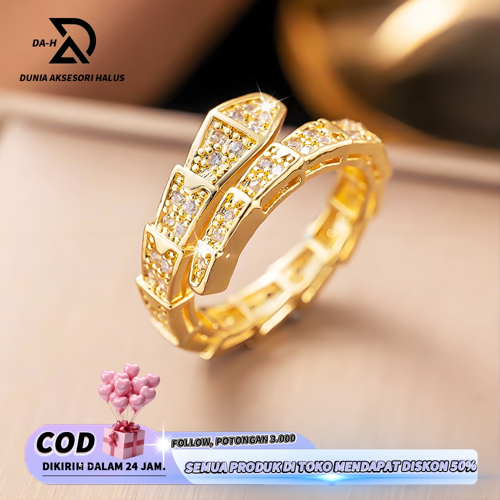 Cincin | Cincin Ular Wanita Warna Emas, Cincin Ular Anggora Berlian, Aksesori Premium dengan Ular Ma