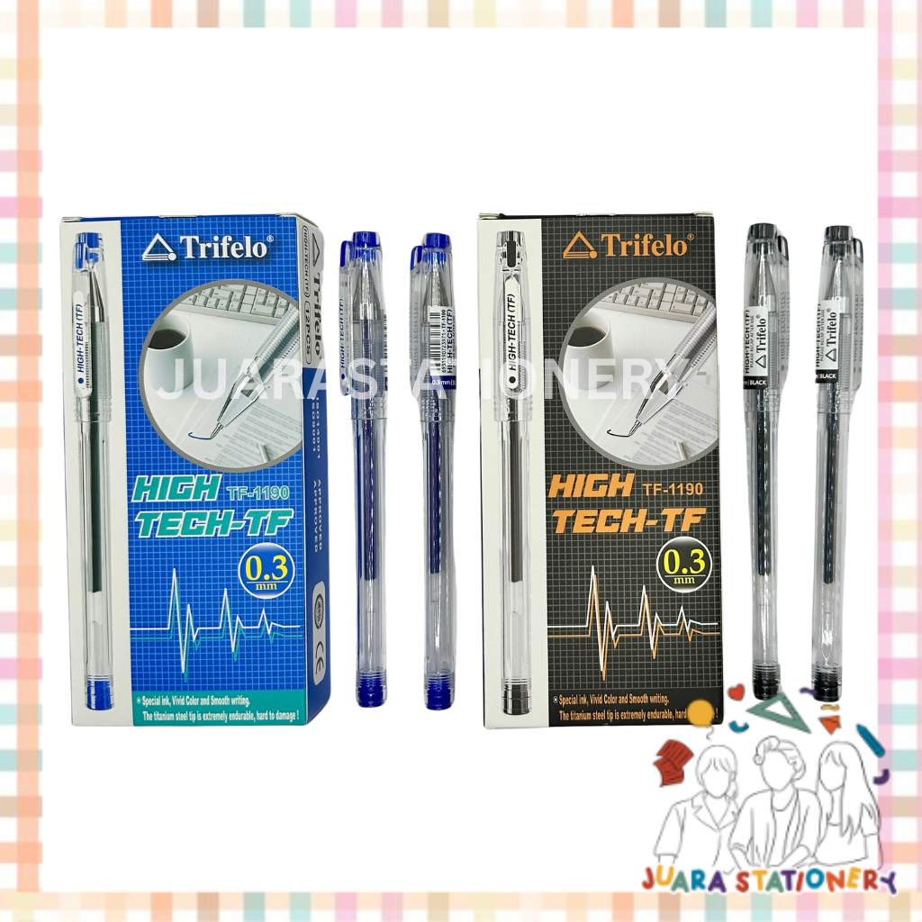 

JUARASTATIONERY Pulpen Hitech Trifelo TF-1190 Hitam Biru 0.3mm LUSIN / Pulpen Gel