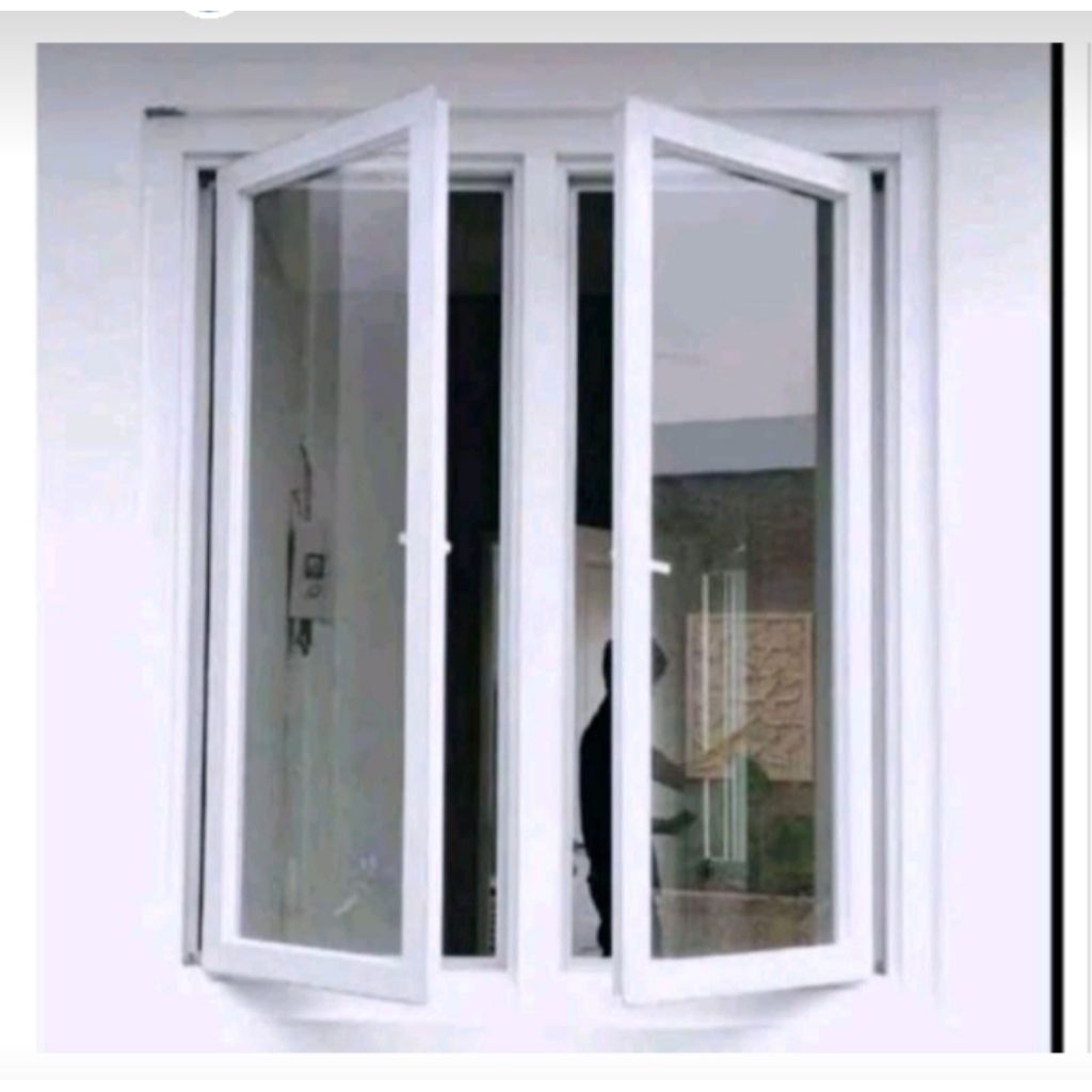 jendela aluminium dobel ukuran 100× 100 kaca hitam ,putih ,free packing kayu