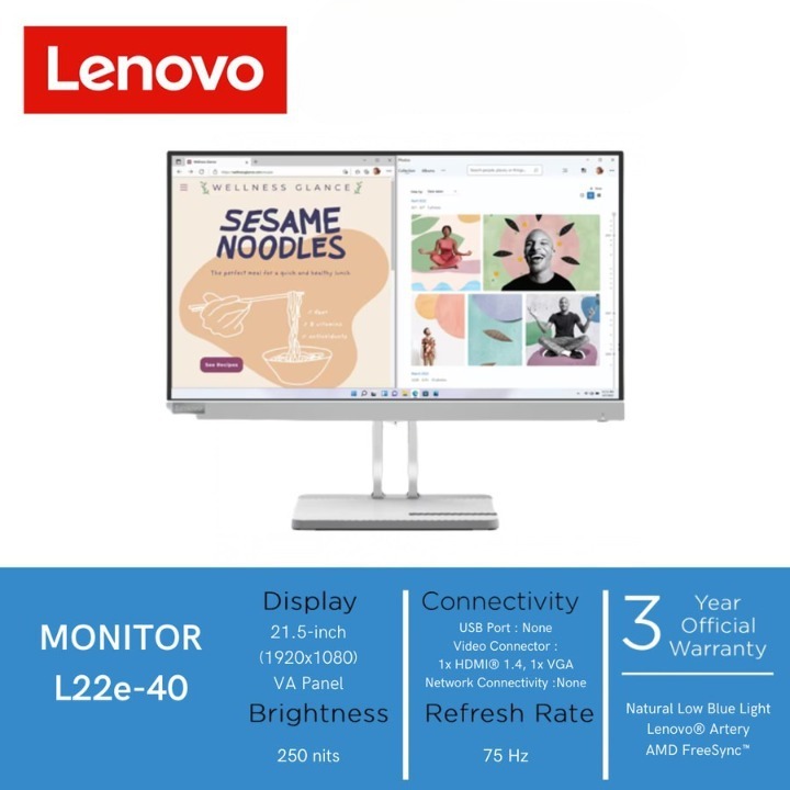 Monitor LED Lenovo 22 L22e-40 FHD 75Hz  -01220