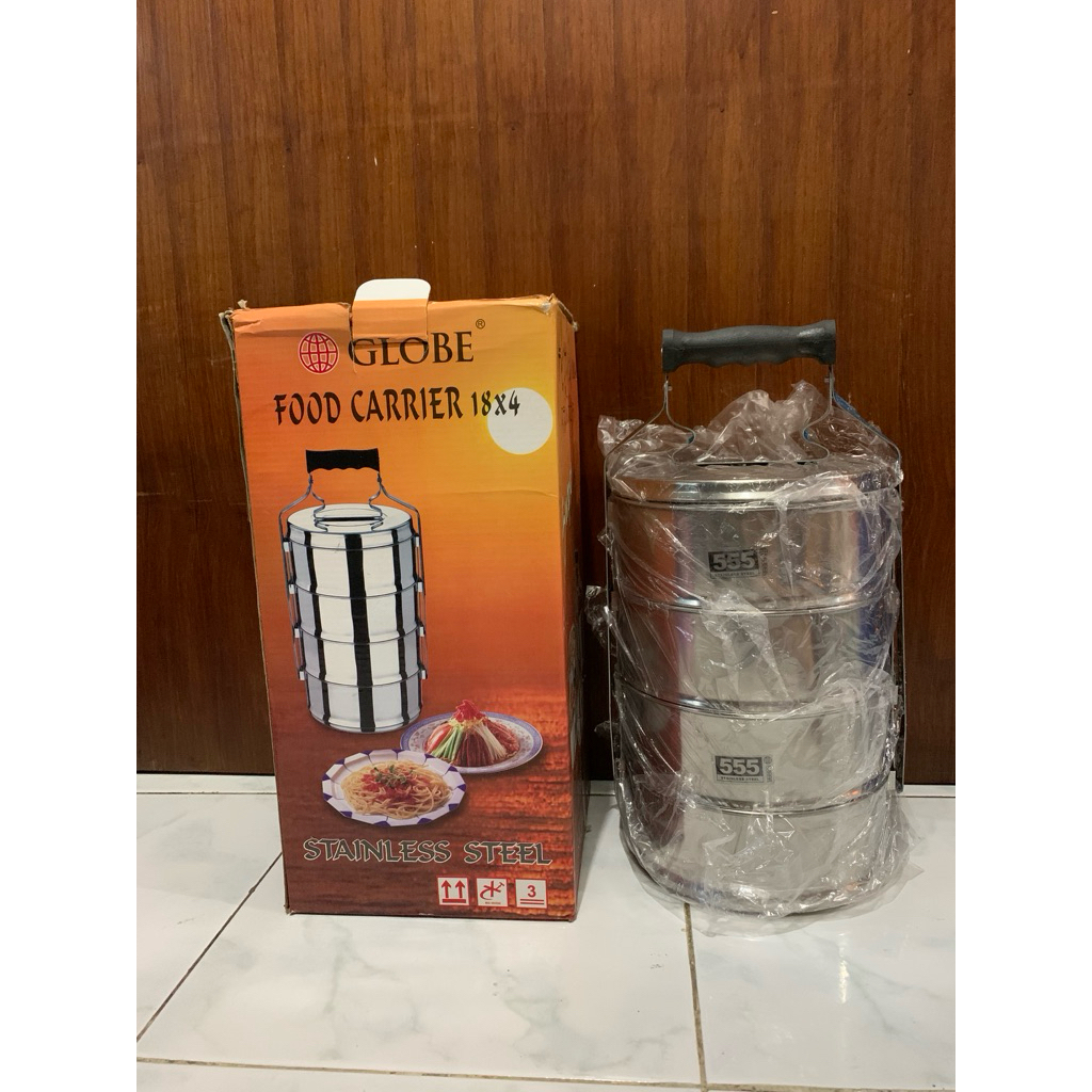 globe Food Carrier 18x4 stainless stell merk 555 / rantang susun 4 empat stainless steel 555