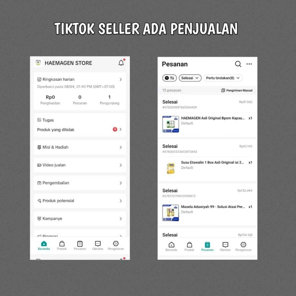 AKUN TIKTOK SELLER ADA HISTORI PENJUALAN