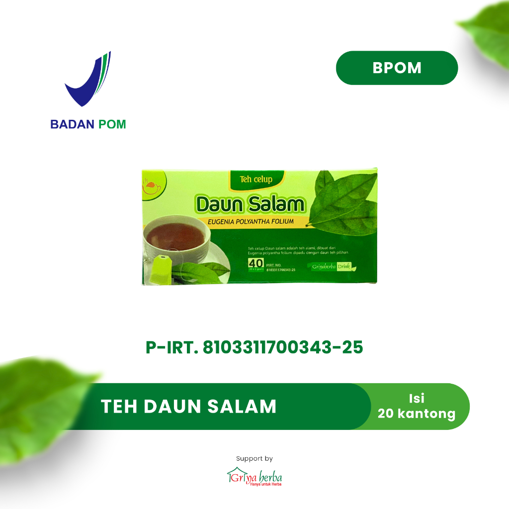 

Teh Herbal Daun Salam Griya Herba untuk menurunkan kadar asam urat berlebih Isi 20 Kantong Halal Teh Salam