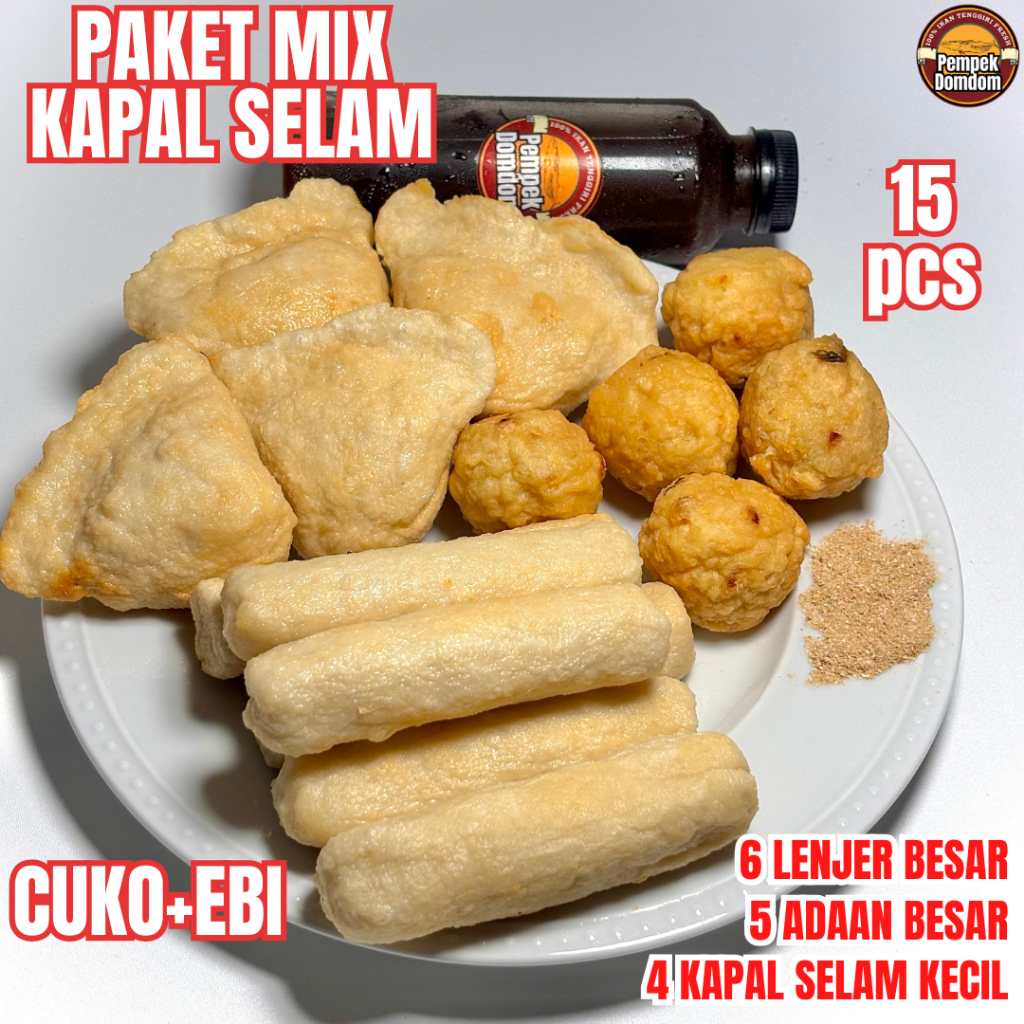 

Paket MIX 15 Pempek Palembang Kapal Selam Jumbo Free Cuko dan Ebi Frozen Asli 100% Ikan Tenggiri Halal Premium Fresh Pempek Domdom